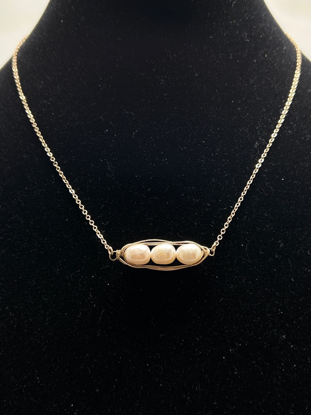 Gold And Caged Genuine Baroque Pearl Necklace, Wood Dovetail Presentation Box